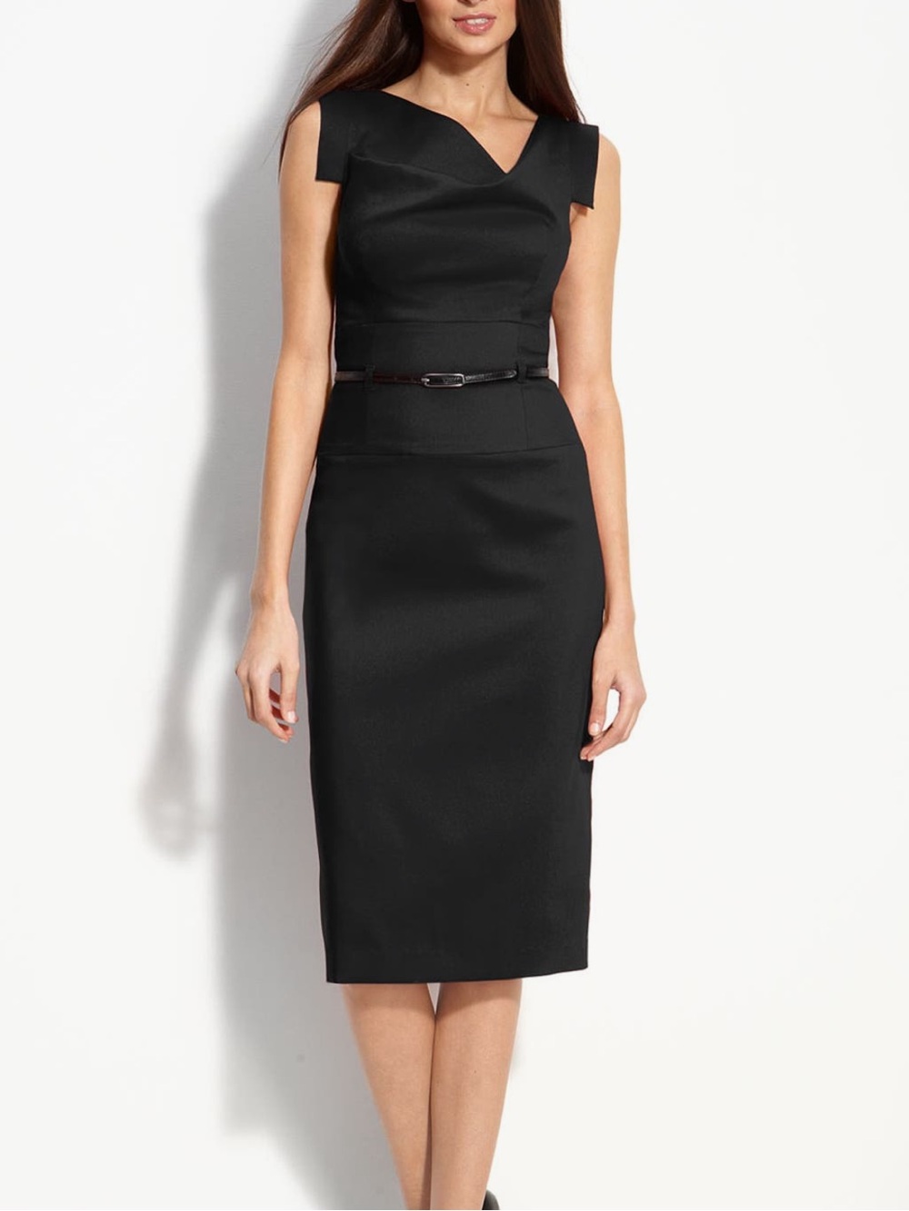New Black Halo Jackie Belted Stretch Gabardine Sheath Dress Size 0